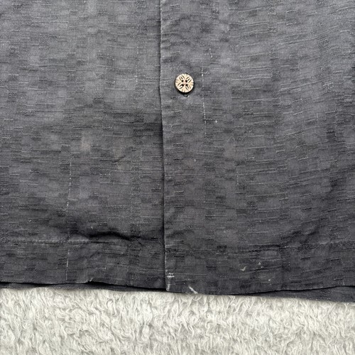 Tommy Bahama Shirt Mens L Black Textured Silk Hula Girl Foral Emboirdered - Picture 3 of 14
