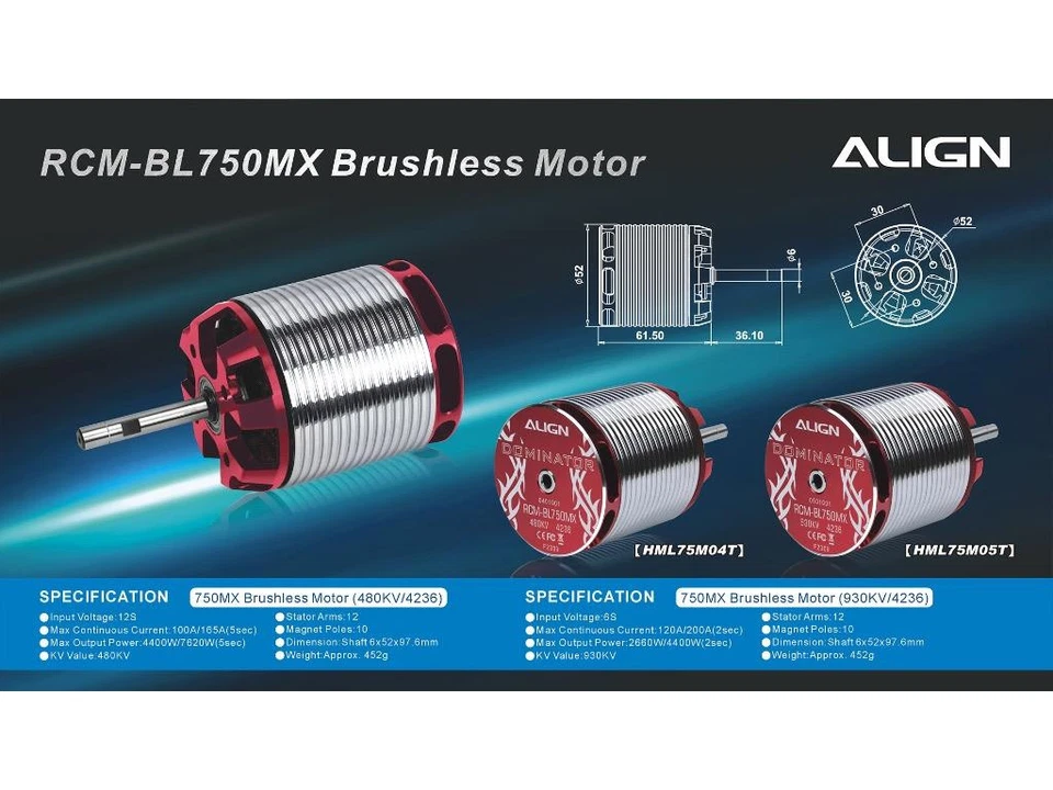 Motor sin escobillas Align 750MX (480KV/4236): HML75M04T Foto 3 de 4