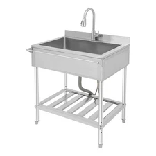 Free Standing Kitchen Sink Single Bowl Sink Stainless Steel Utility Sink Silver