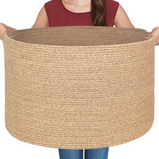 Large Wicker Storage Basket, 22  X 22  X 14  Woven Cotton Rope Basket, Kids D...