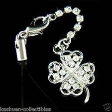  4 Leaf Clover made with Swarovski Crystal St Patricks Day Luck Cell Phone Strap