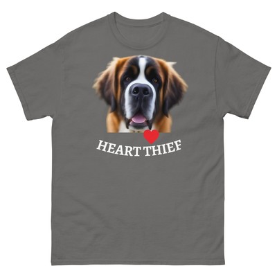 Saint Bernard HEART THIEF T-shirt Preshrunk Gildan 5000 Tee Tear Away Label