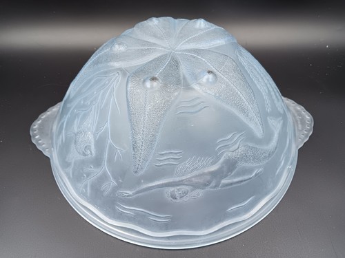 1930's WALTHER AND SOHNE "Nymphen" Mermaid & Fish Blue Frosted Glass Set of 5 - Picture 5 of 24