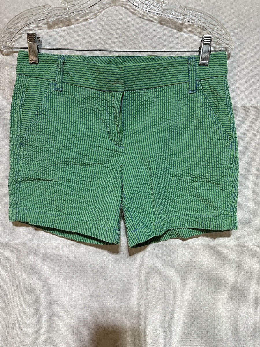 J Crew Women's Blue Green Striped Seersucker Shorts Size 0 Style