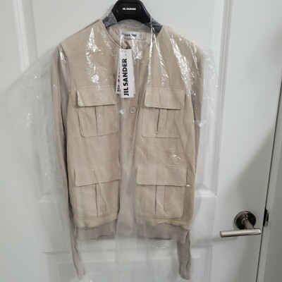 NWT JIL SANDER Women's Size 38 Soft Beige Suede Leather Ribbed Knit Jacket Italy