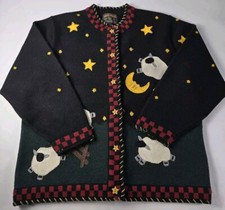 Woolrich Womens Wool Counting Sheep Star Button-Up Sweater L