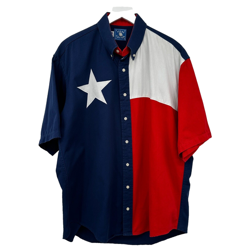 Vintage Texas Cotton Flag Shirt Men Size L XL Western Short Sleeve