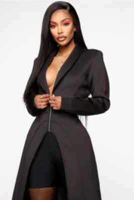 Fashion Nova Cardi B Long Trench Jacket/Dress Black S | eBay UK