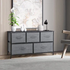 Dresser for Bedroom with 5 Drawers Wide Chest of Drawer Fabric Dresser Dark Grey
