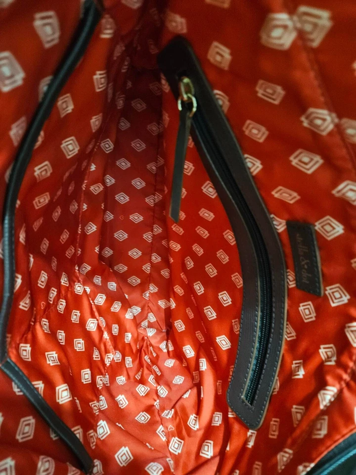 Bolso de Mano Stella & Dot Hello Sunshine Envejecido Metálico y Beige Lona Cierre con Cremallera Foto 3 de 4