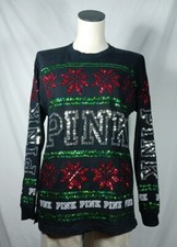 Rare Victoria's Secret Pink Bling Campus Holiday Tee Shirt Fair Isle Women's XS