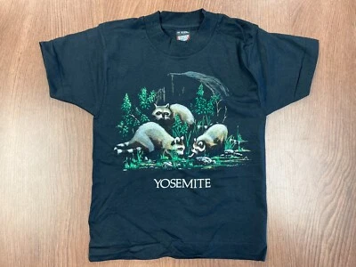 SCREEN STARS BEST VINTAGE YOSEMITE RACCOON HALF DOME KIDS 6-8 T SHIRT DEADSTOCK 90S TODDLER BLACK