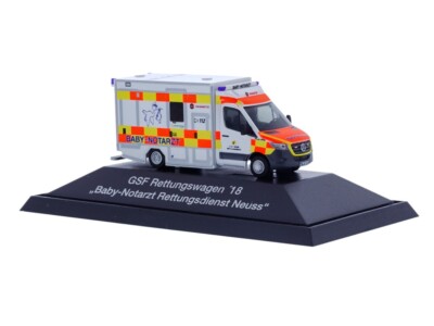 RIETZE Einsatzfahrzeug 1:87 Baby-Notarzt Rettungsdienst Neuss D GSF RTW H0 76151