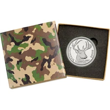 White Tail Deer 1oz .999 Fine Silver Round by SilverTowne in Camo Gift Box