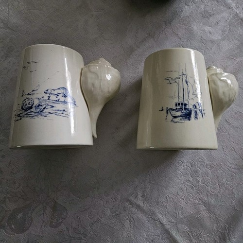 California Sea Otter Sailing Ship/ Sea Shell Handle Ceramic Mug Signed Look - 第 1/10 張圖片