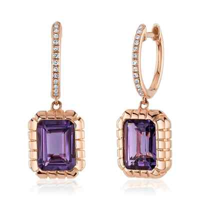 14K Rotgold Amethyst Diamant Einfassung Ohrringe Ohrhänger 3,17 ctw