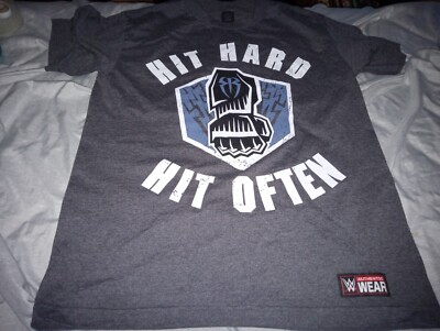 WWE Authentic Roman Reigns Hit Hard Hit Often Graphic T-Shirt Gray Adult Medium