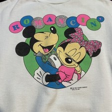Vintage 90s Disney Mickey Minnie Mouse Romancin Sweatshirt Youth L White