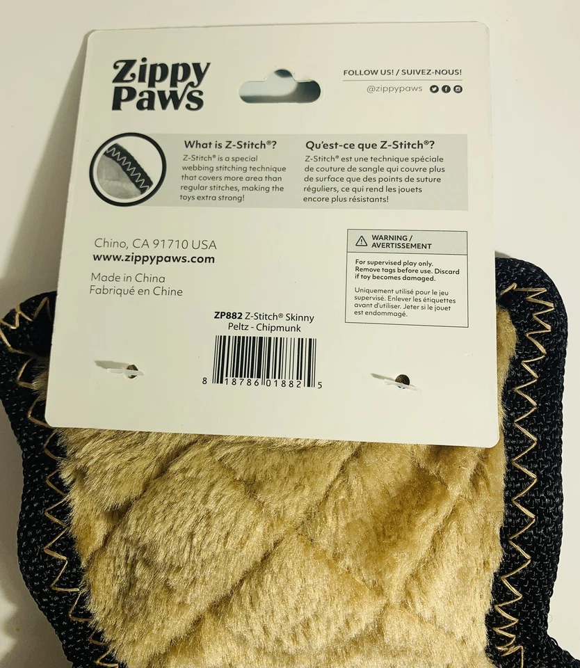 Zippy Paws Z-STITCH Stich Skinny Peltz Chipmunk Dog Toy NEW!! - Image 4 of 4