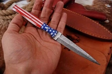 9" HANDMADE FORGED DAMASCUS STEEL HUNTING DAGGER BOOT KNIFE AMERICAN FLAG  x-128