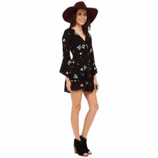 Free People Black/White Jasmine Embroidery Kimono Fit/Flare Dress