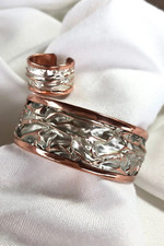 Handmade Pure Copper Bracelet and Ring Set - Silver Patina Texture