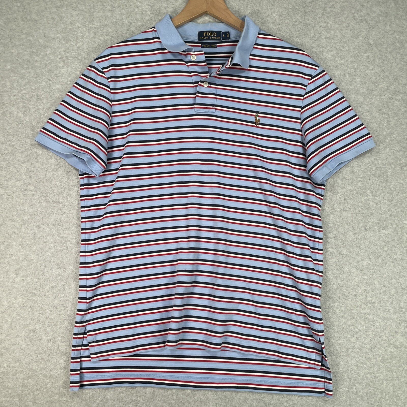 Polo Ralph Lauren Camicia Pima Soft Touch L Blu Righe Preppy Pony Golf Elasticizzata