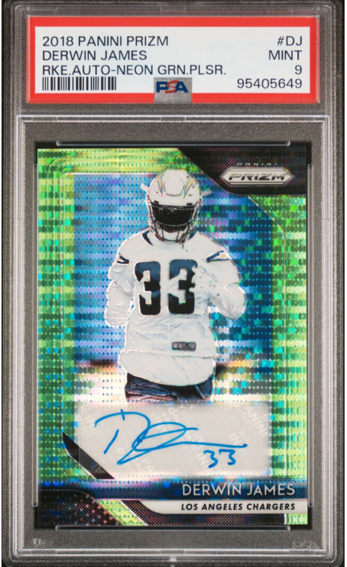 Derwin James 2018 Panini Prizm Neon Green Pulsar Prizm RC Autograph Auto PSA 9