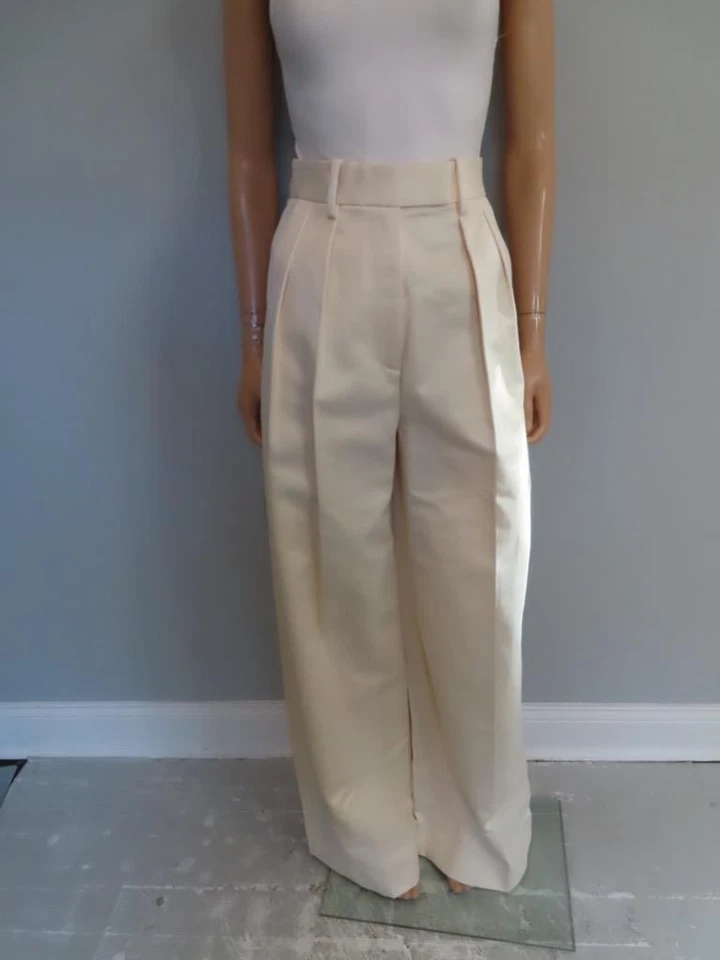 NWT Khaite Ivory Wide Leg Hugh Rise Pleated Pants Size US 0