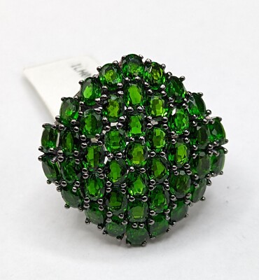 Großer grüner Chromdiopsid Edelstein Cluster Sterlingsilber Ring Größe 4