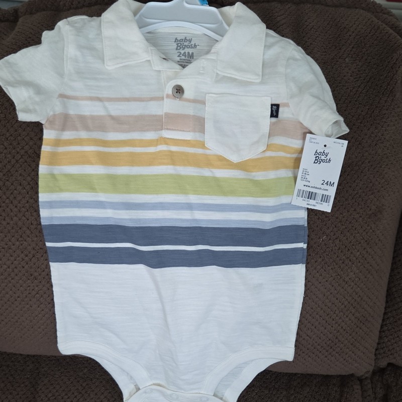 baby B'gosh 24M Striped Collared Cotton Knit Short Sleeve One-Piece Bodysuit