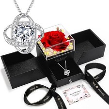 Eternal Preserved Red Rose with Necklace Pendant Gift Box Romantic Real Flower