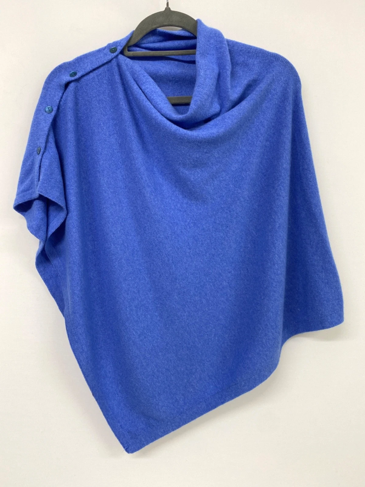 Made in Italy Poncho Cape Wool Cashmere Silk Blend Blue One Size 999