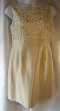 Tahari Arthur S.Levine Dress Cocktail 16 Champagne Short Sheath Tiny Sequins EC