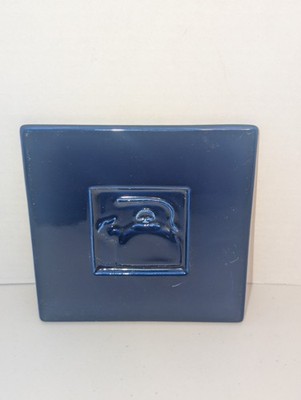 Vtg Cobalt Blue Teapot Cork Backed Trivet Tile Pottery Rustic Vibrant 6.75 