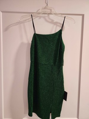 Lulus Take Me Anywhere Dress Glitter Green  Asymmetric Glam NEW NWT SIZE S