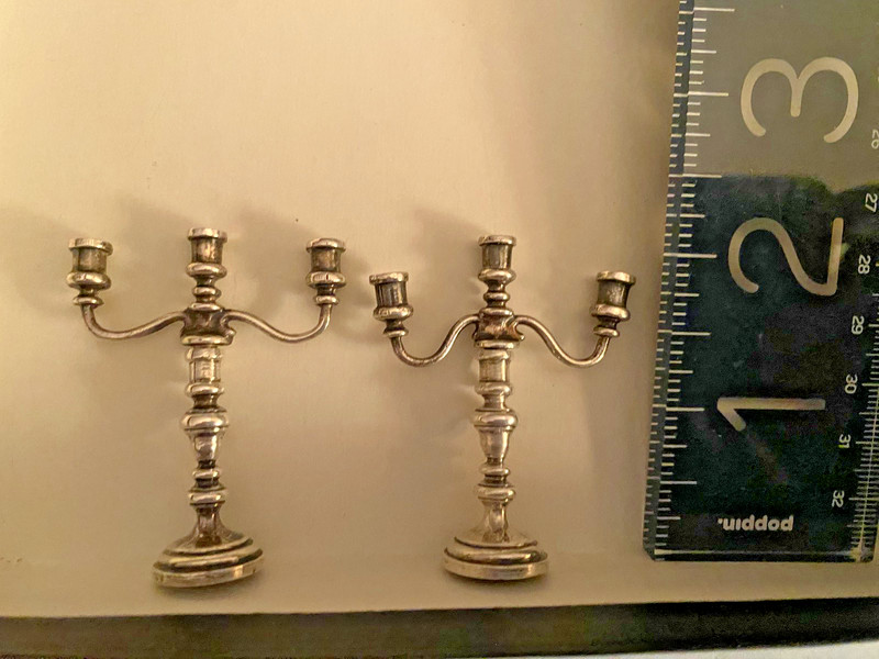 WILLIAM B. MEYERS Antique STERLING Silver Dollhouse Miniature CANDLESTICKS set