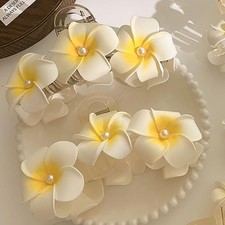 Hawaiian Plumeria Hibiscus Flower Hair Clips Pearl Non Slip Claw Clip Beach