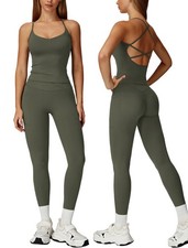 2 Piece Workout Sets for Women Criss Cross Back Tank Tops Matching V Cut High...