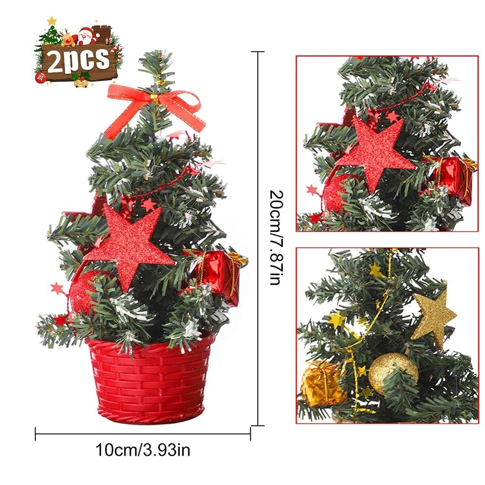 Small Christmas Tree Mini Christmas Pine Tree for Table Decorations Set Of 2 AU - Image 2 of 4