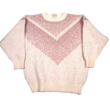 Vintage Hilda Ltd Icelandic Wool Sweater Large Womens Nordic Ivory Pink 80s 90s