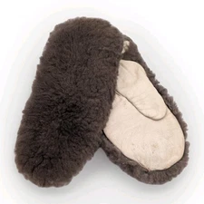Vintage Shearling-Style Mittens Brown Fleece Lined Leather Look 9"