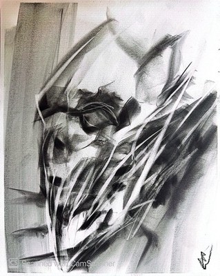 Dark Distorted Face Portrait   11x14 Pastel Drawing Original