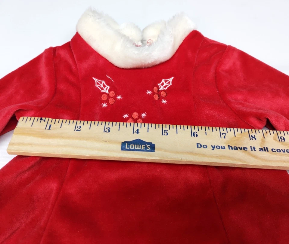 6/9 meses Niñas Rojo Terciopelo/Terciopelo Bordado Navidad Vestido Sombrero y Zapatos ~ Piel Sintética Foto 4 de 4