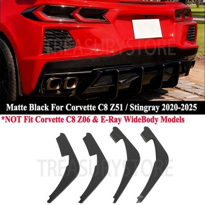 Matte Black For Corvette C8 Z51 Stingray 2020-2024 Add-On Rear Diffuser Fin Kits
