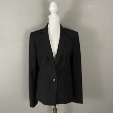 Ann Taylor $129 Blazer Jacket Size 4 Black Virgin Wool Blend Classic Staple