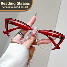 Vintage Cat-Eye Full Rim Reading Glasses Non-Prescription, PC Frame & Lens