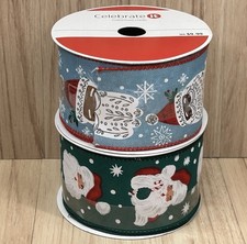 Celebrate It Christmas Noel Lot of 2 Different Santa 2.5 Inch Wired Ribbon 25'