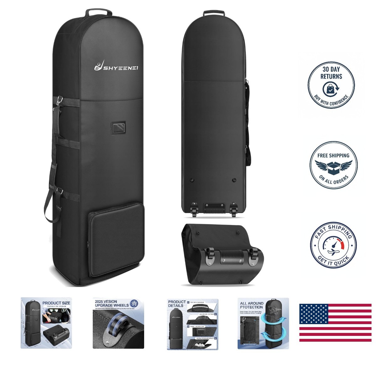 Hard Case Golf Club Travel Bag with Wheels Luggage Lock Cover