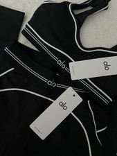 ALO Women's Black White Activewear Bra and Leggings Set Athleisure